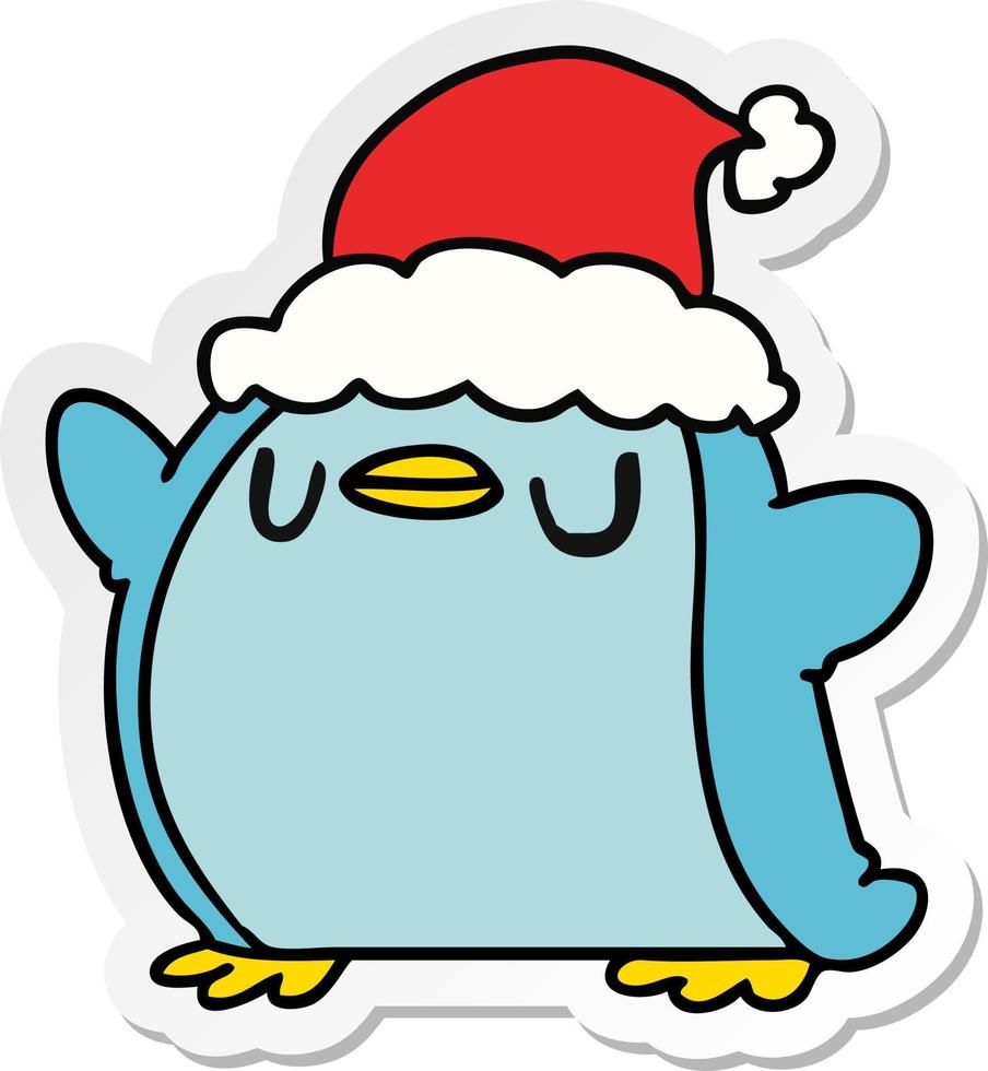 pegatina navideña caricatura de pingüino kawaii vector