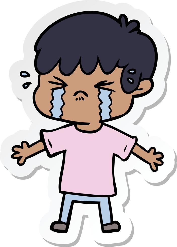 sticker of a cartoon boy crying vector