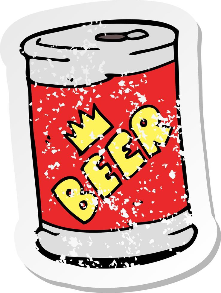 retro distressed sticker of a cartoon beer can vector