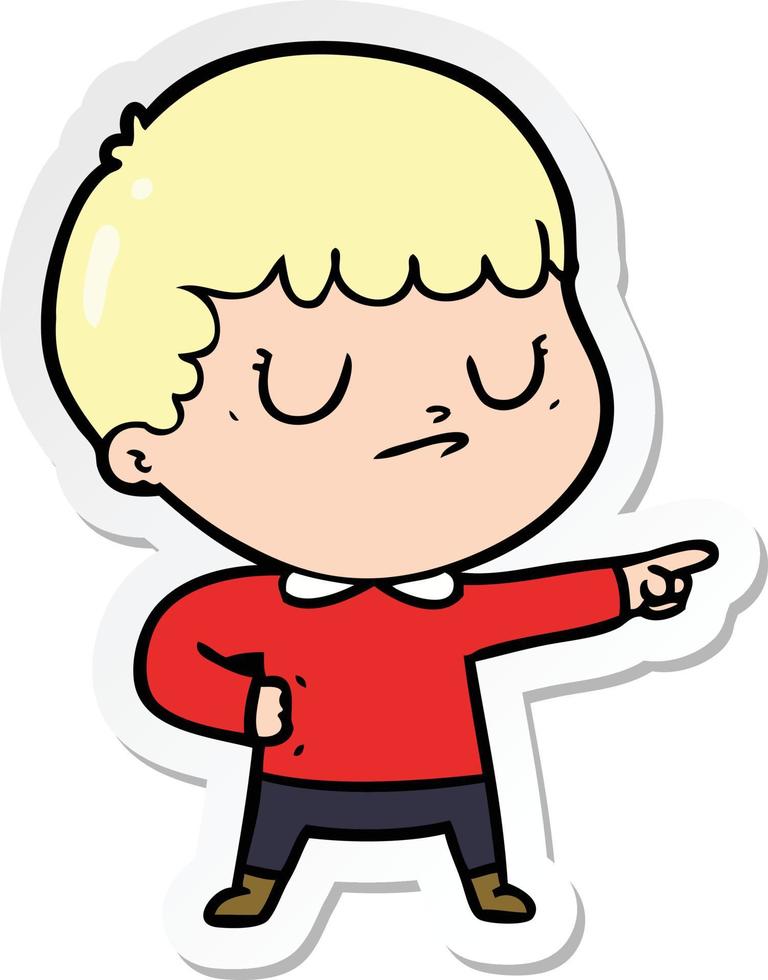 sticker of a cartoon grumpy boy vector
