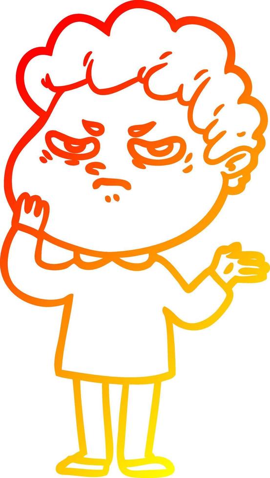 warm gradient line drawing cartoon angry man vector