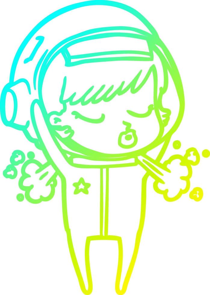 cold gradient line drawing cartoon pretty astronaut girl taking off helmet vector