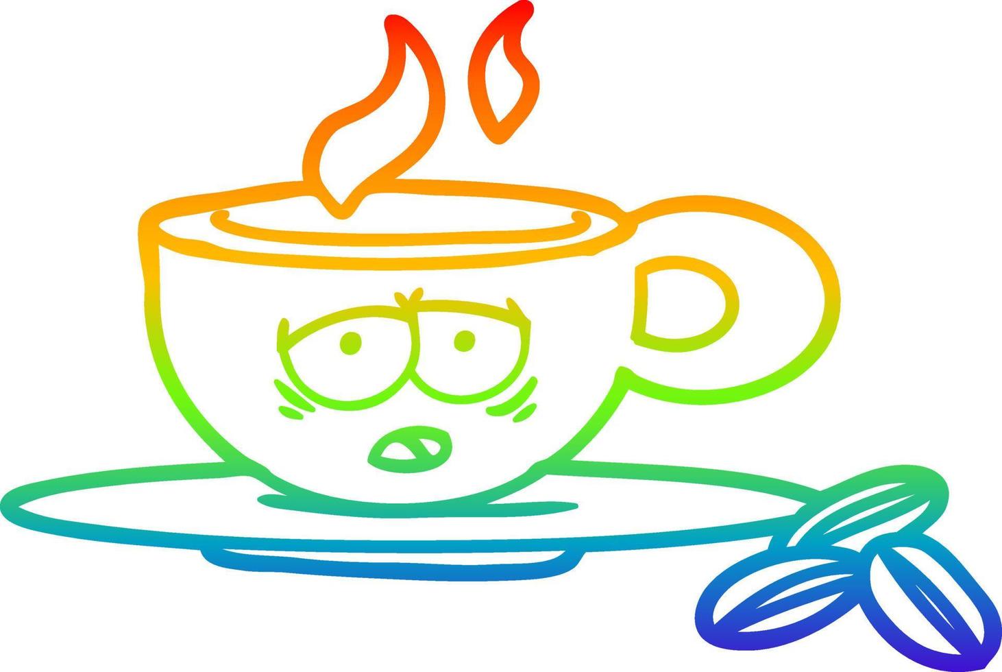 rainbow gradient line drawing cartoon espresso mug vector