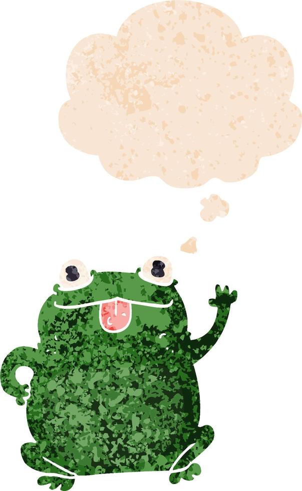 cartoon frog and thought bubble in retro textured style vector