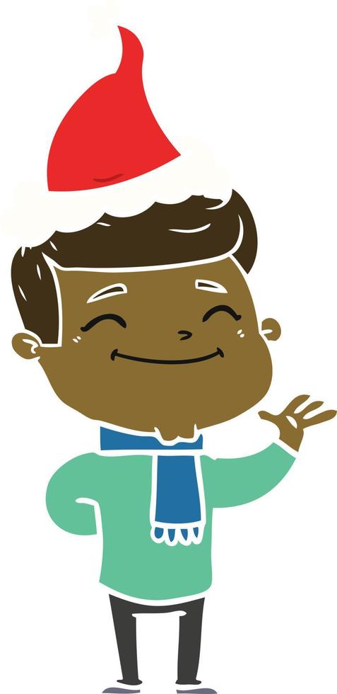 happy flat color illustration of a man wearing santa hat vector