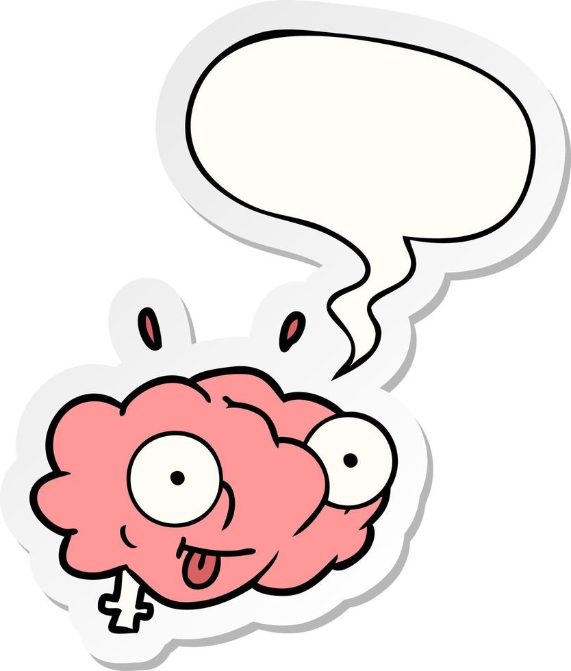 funny cartoon brain and speech bubble sticker vector