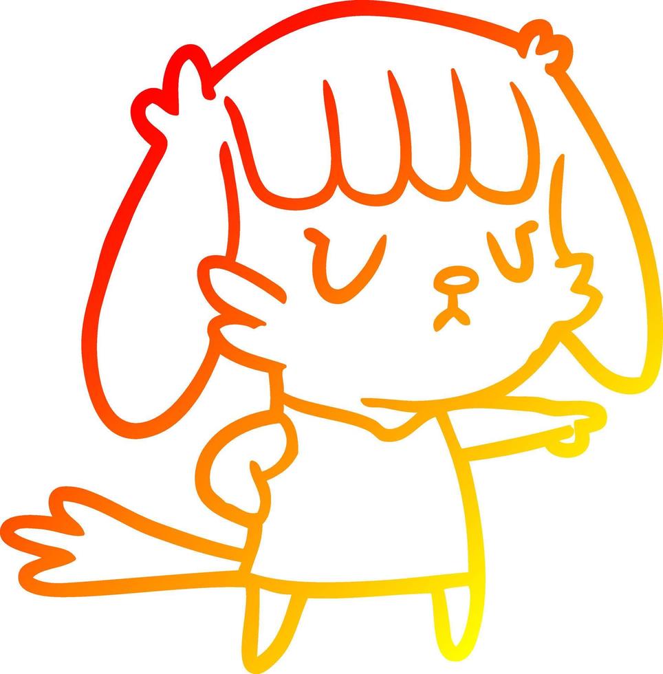 warm gradient line drawing dog girl pointing vector