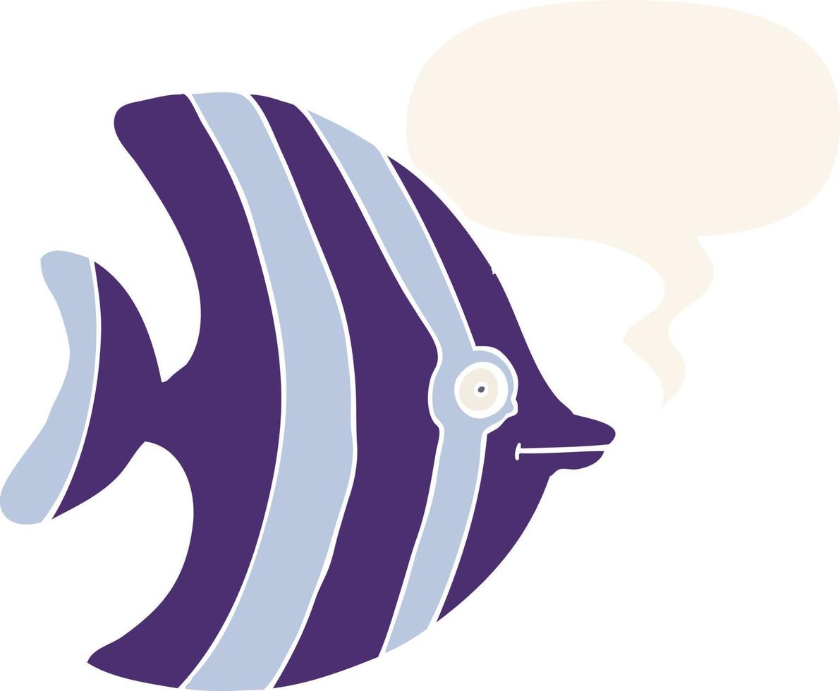 cartoon angel fish and speech bubble in retro style vector