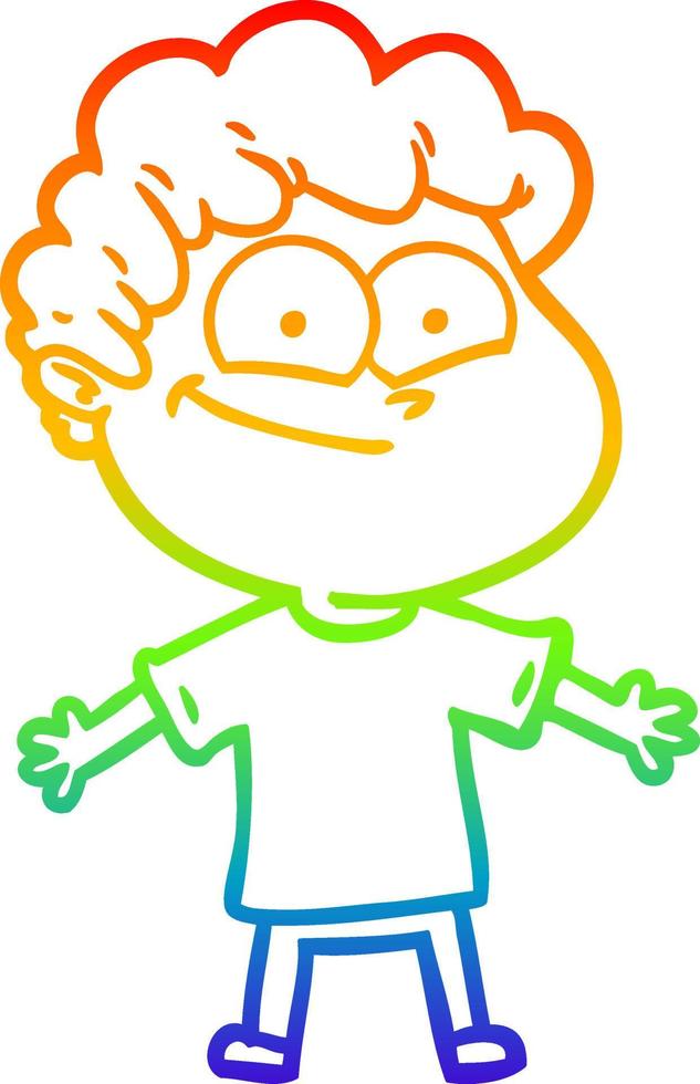 rainbow gradient line drawing cartoon happy man vector