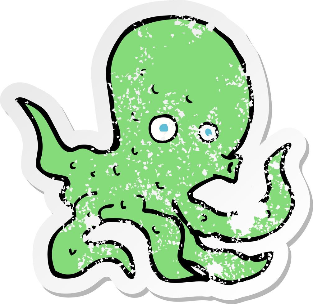 retro distressed sticker of a cartoon octopus vector