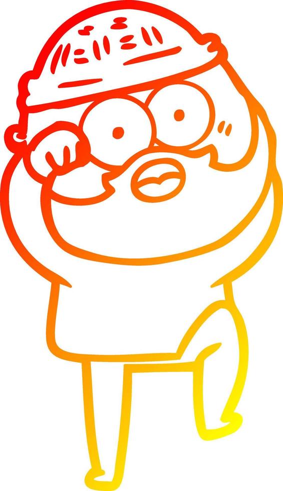 warm gradient line drawing cartoon surprised bearded man vector