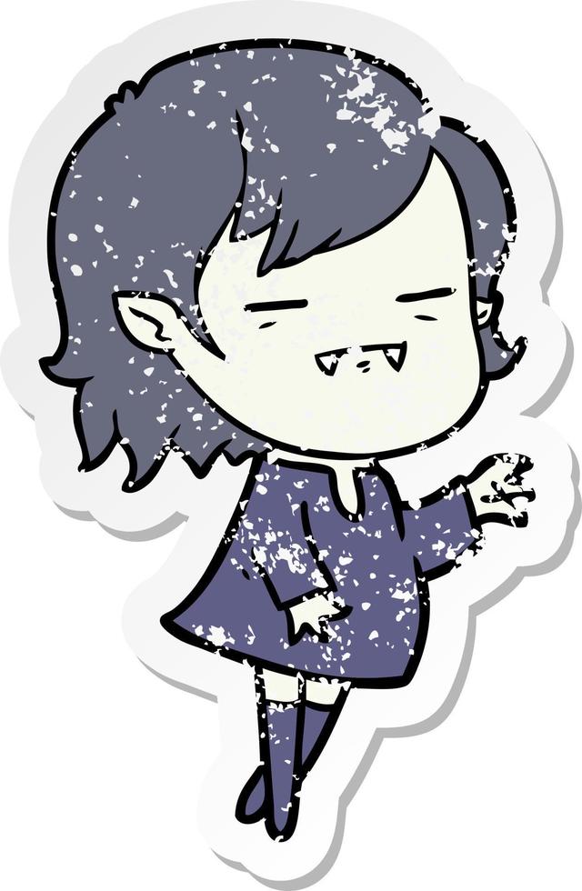 distressed sticker of a cartoon undead vampire girl reaching out vector