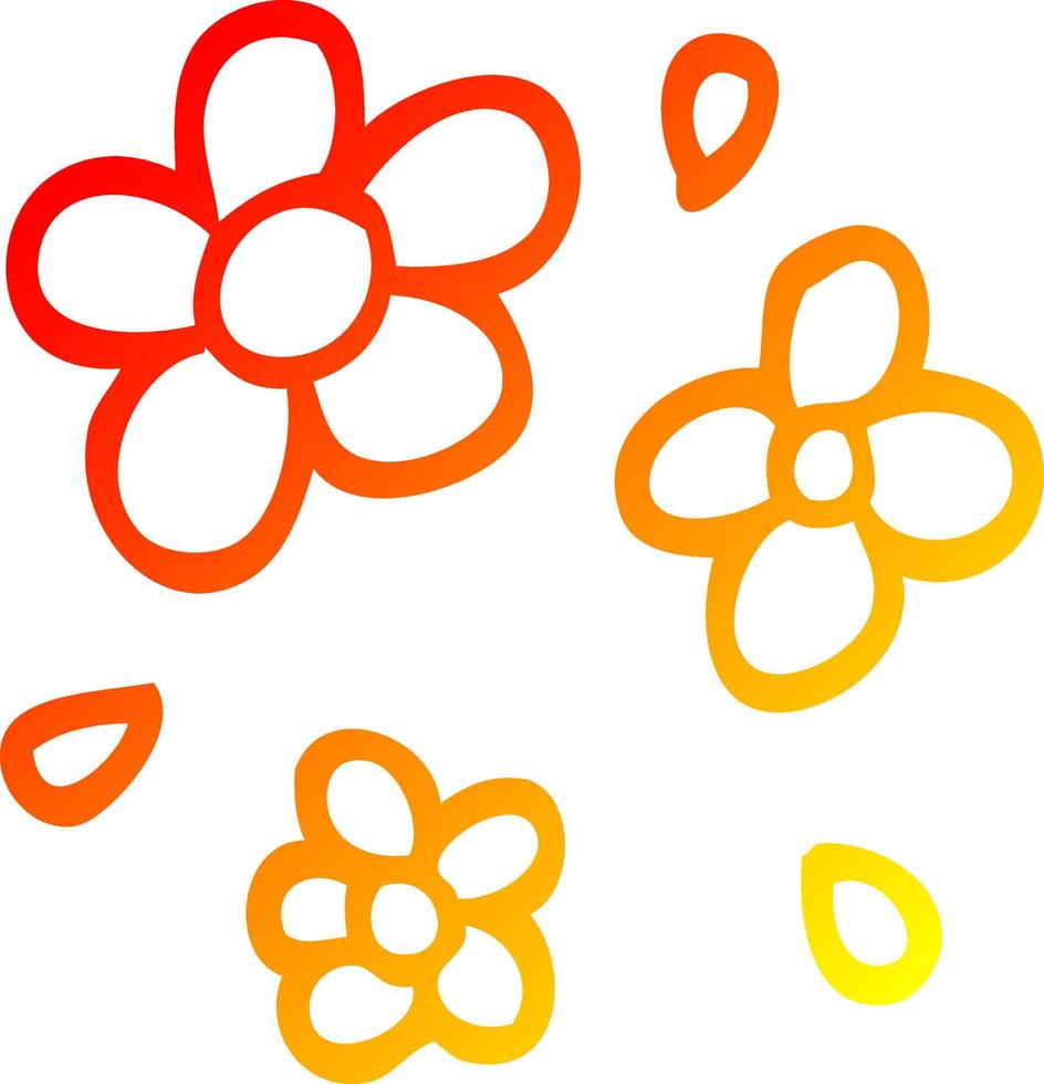 línea de gradiente cálido dibujo dibujos animados flores decorativas vector