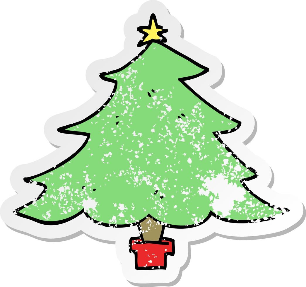 distressed sticker of a cartoon christmas tree vector