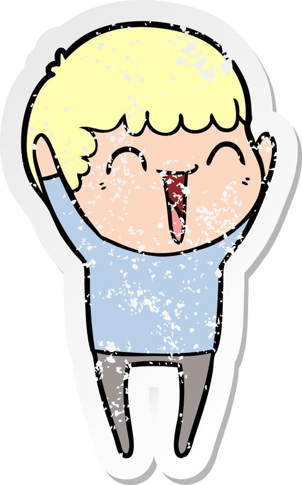 distressed sticker of a cartoon happy man vector