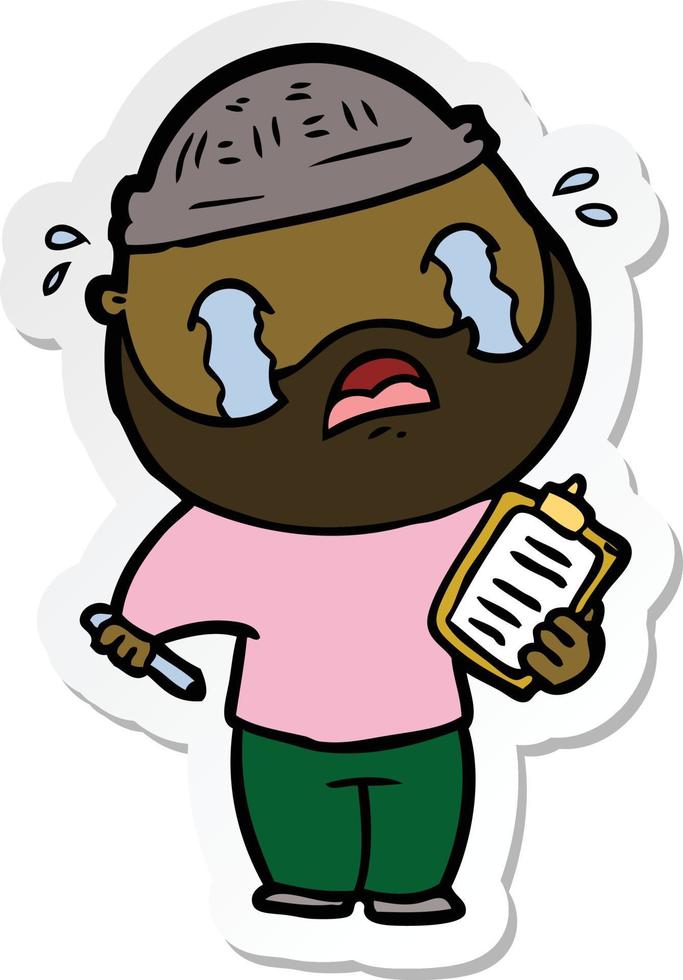 sticker of a cartoon bearded man crying vector