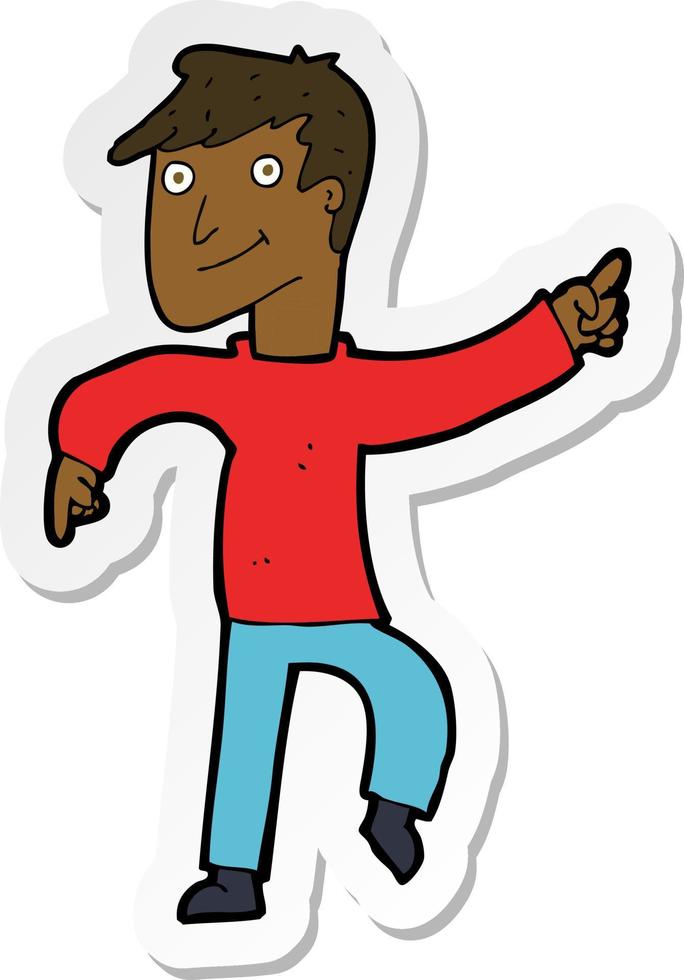 sticker of a cartoon happy man pointing vector