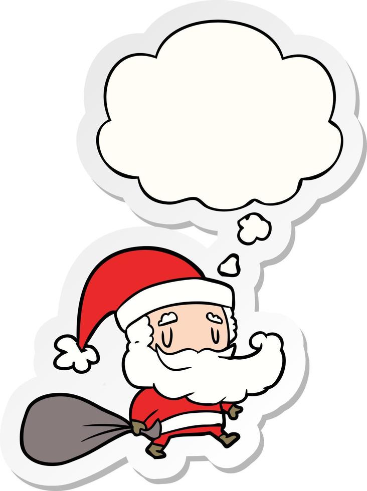 cartoon santa claus with sack and thought bubble as a printed sticker vector
