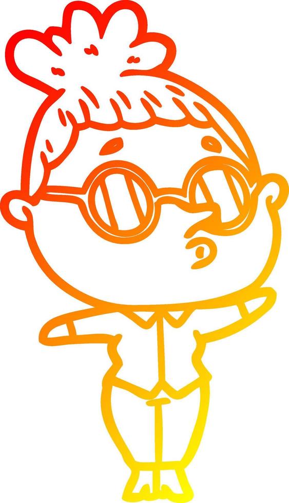 warm gradient line drawing cartoon woman wearing glasses vector