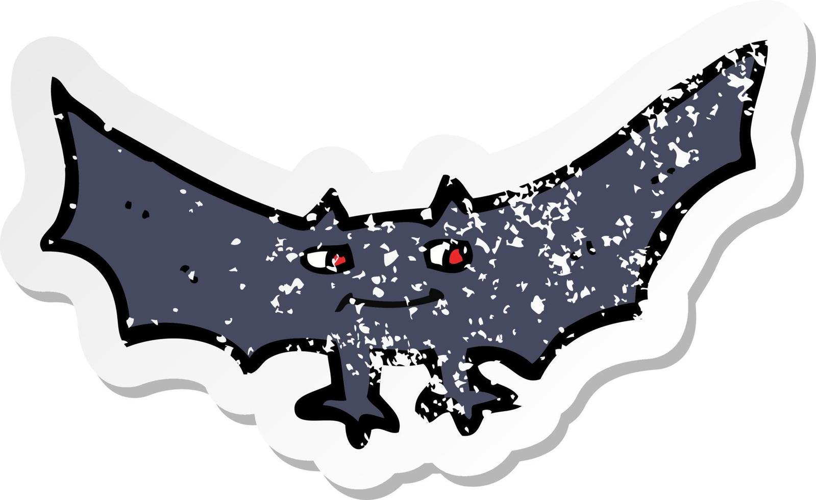 retro distressed sticker of a cartoon spooky vampire bat vector