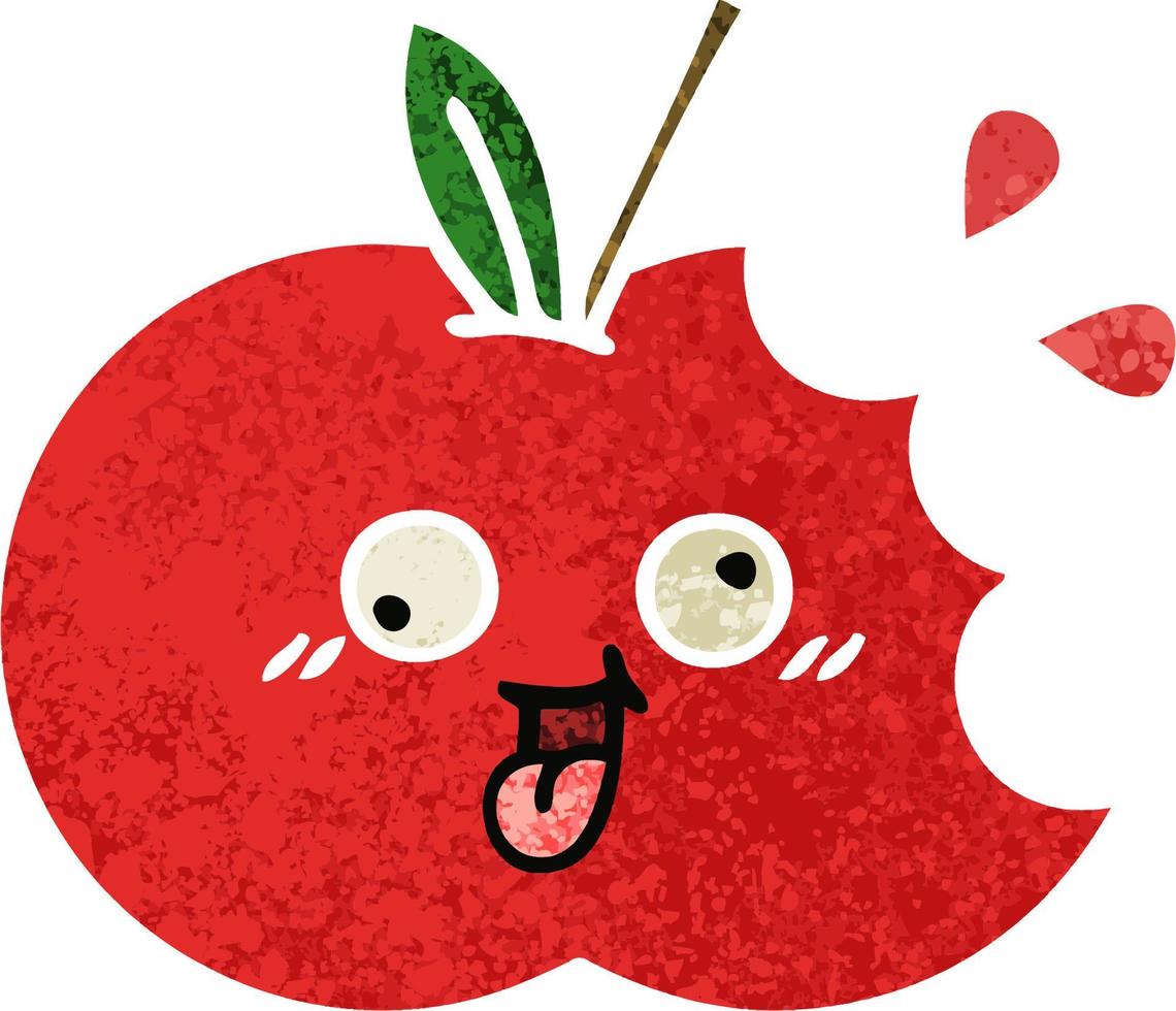 retro illustration style cartoon red apple vector