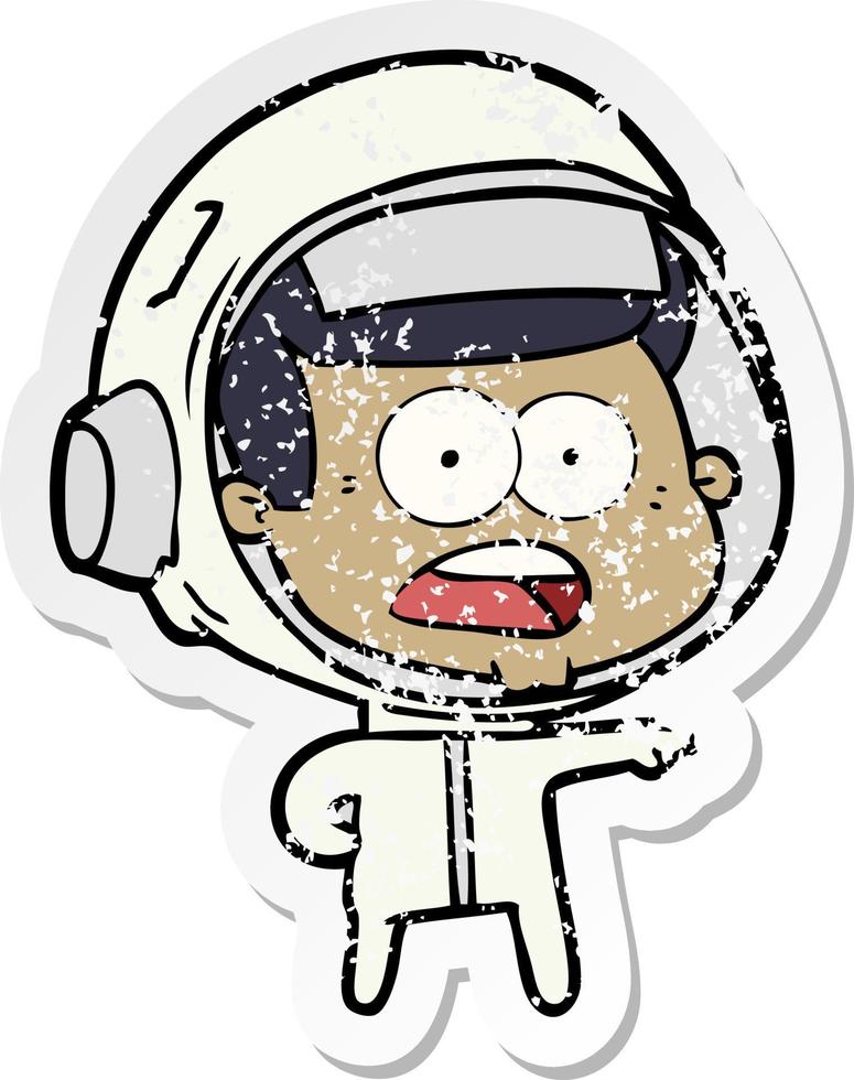 distressed sticker of a cartoon surprised astronaut vector
