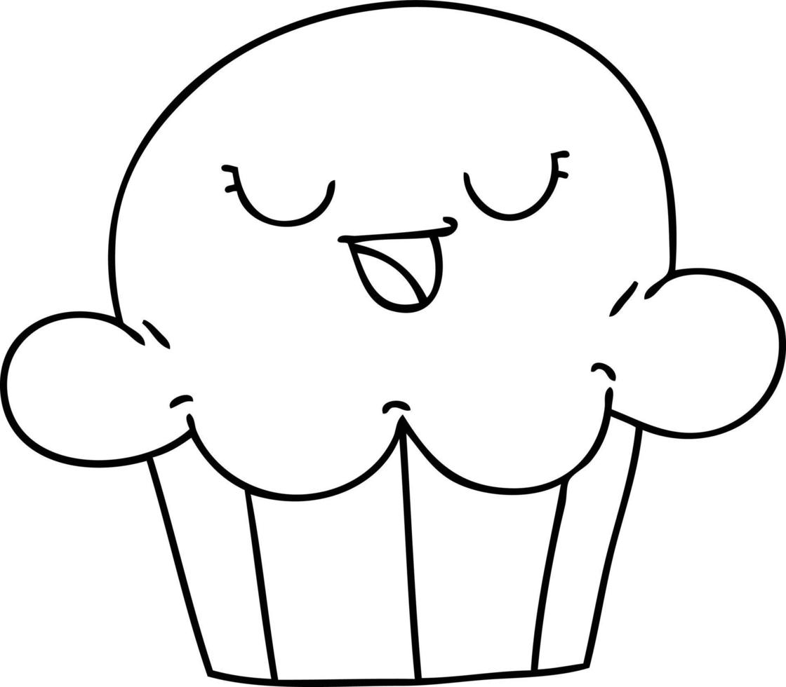 quirky line drawing cartoon happy cake vector