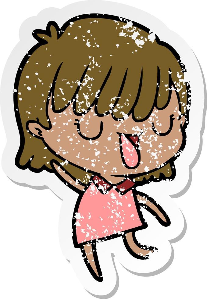 distressed sticker of a cartoon woman vector