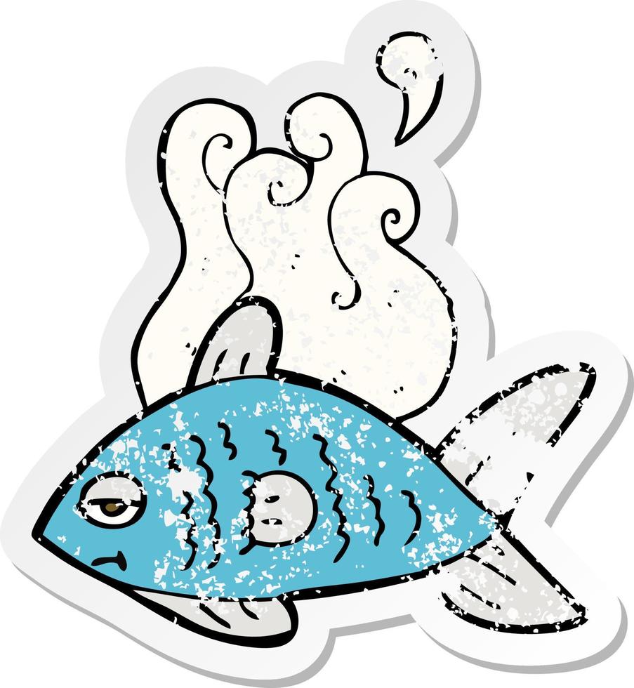 retro distressed sticker of a cartoon funny fish vector