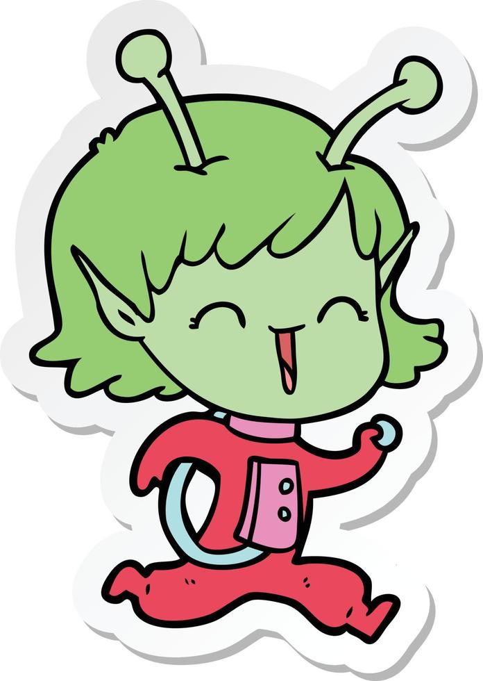 pegatina de una chica alienígena de dibujos animados riendo vector