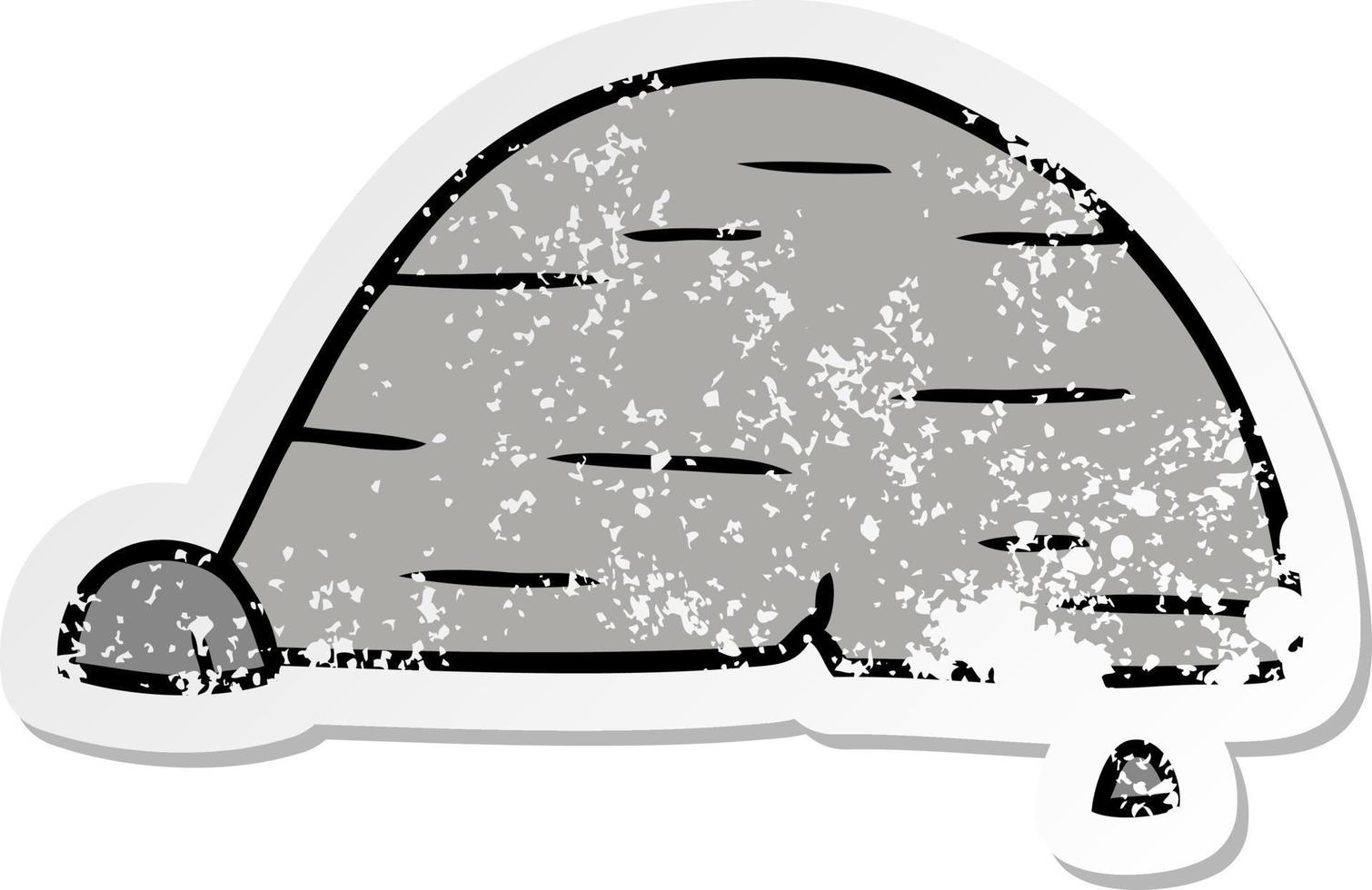 distressed sticker cartoon doodle of grey stone boulder vector