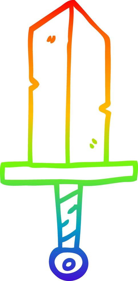 rainbow gradient line drawing cartoon golden dagger vector