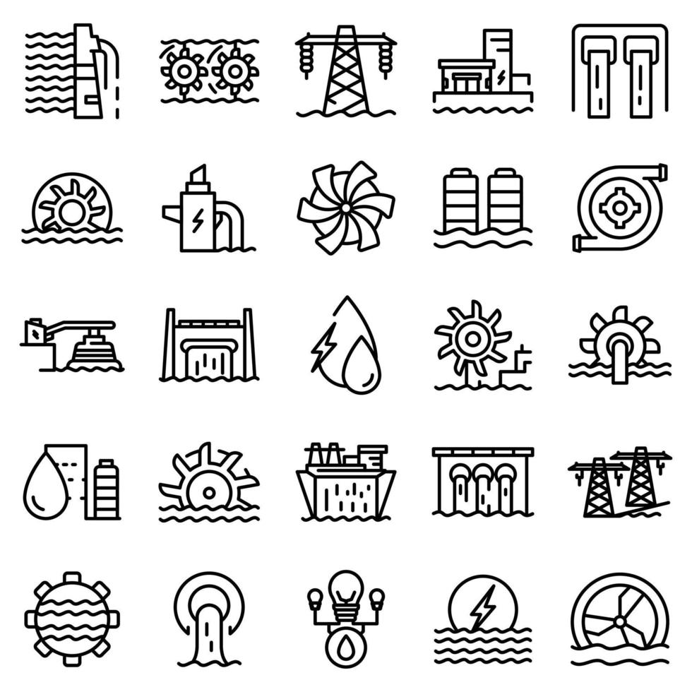 Hydro power icons set, outline style vector