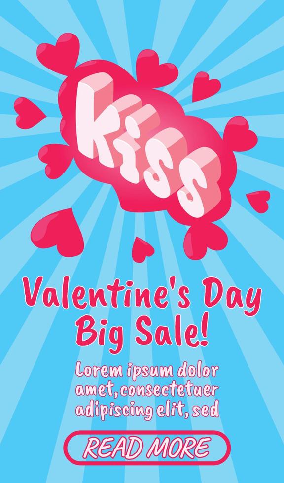 Valentines day sale concept banner, comics isometric style vector