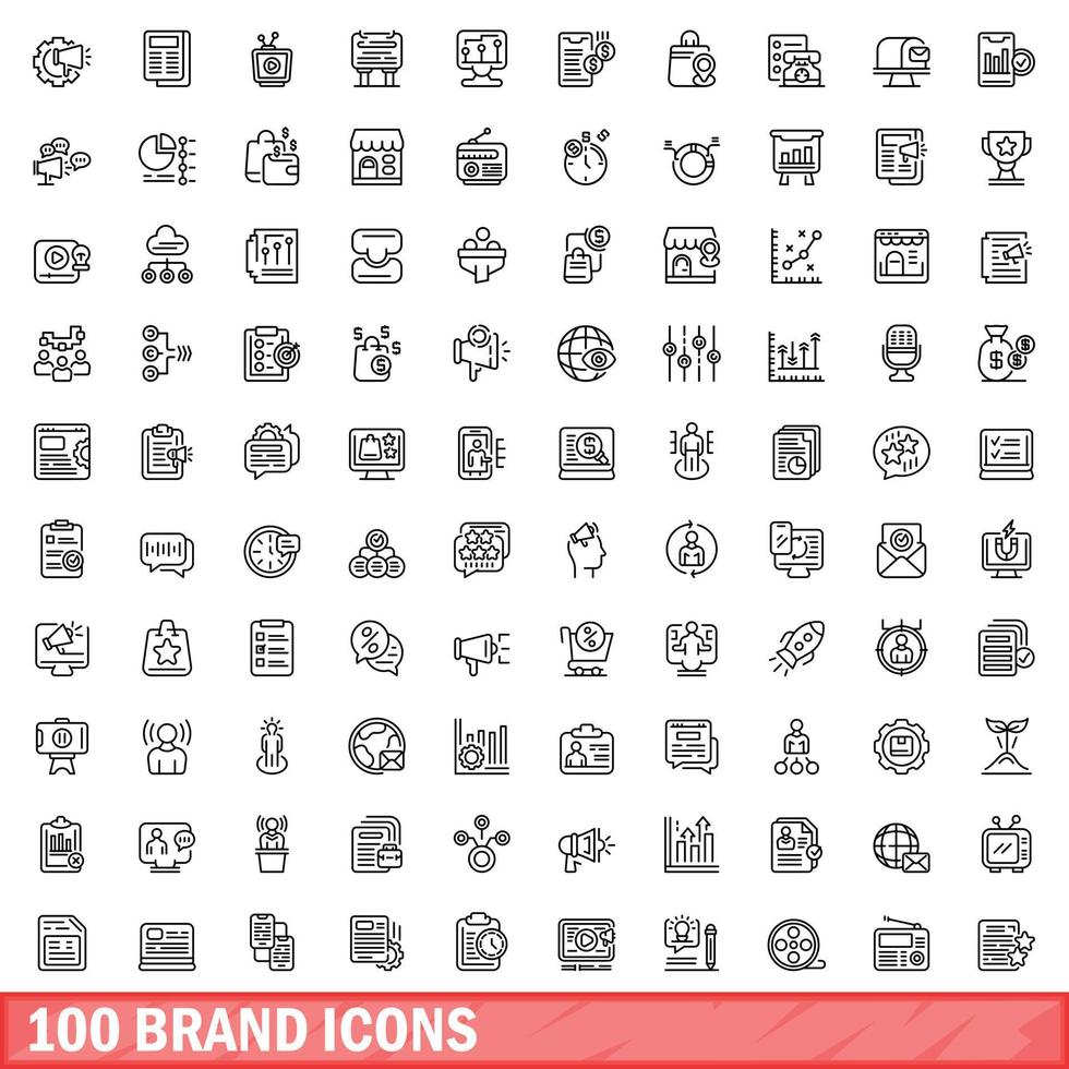 100 brand icons set, outline style vector