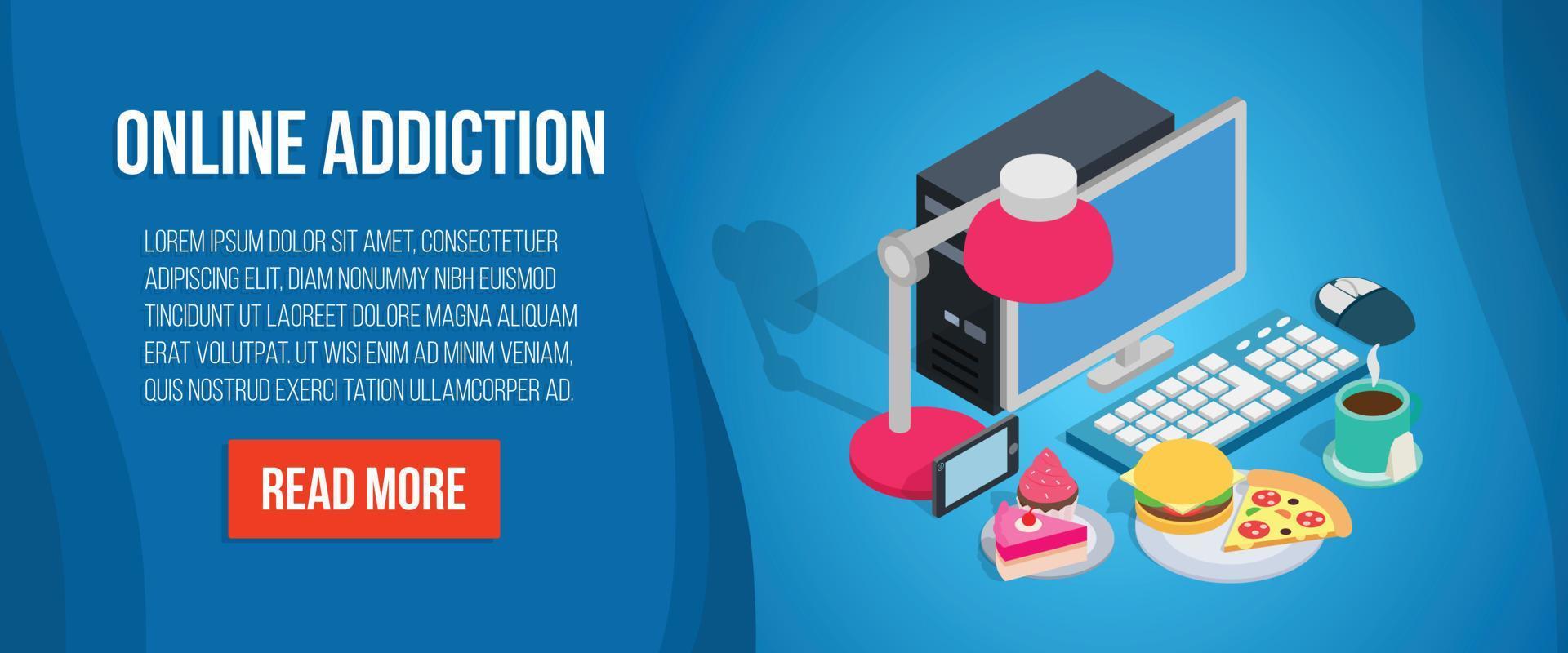 Online addiction banner, isometric style vector