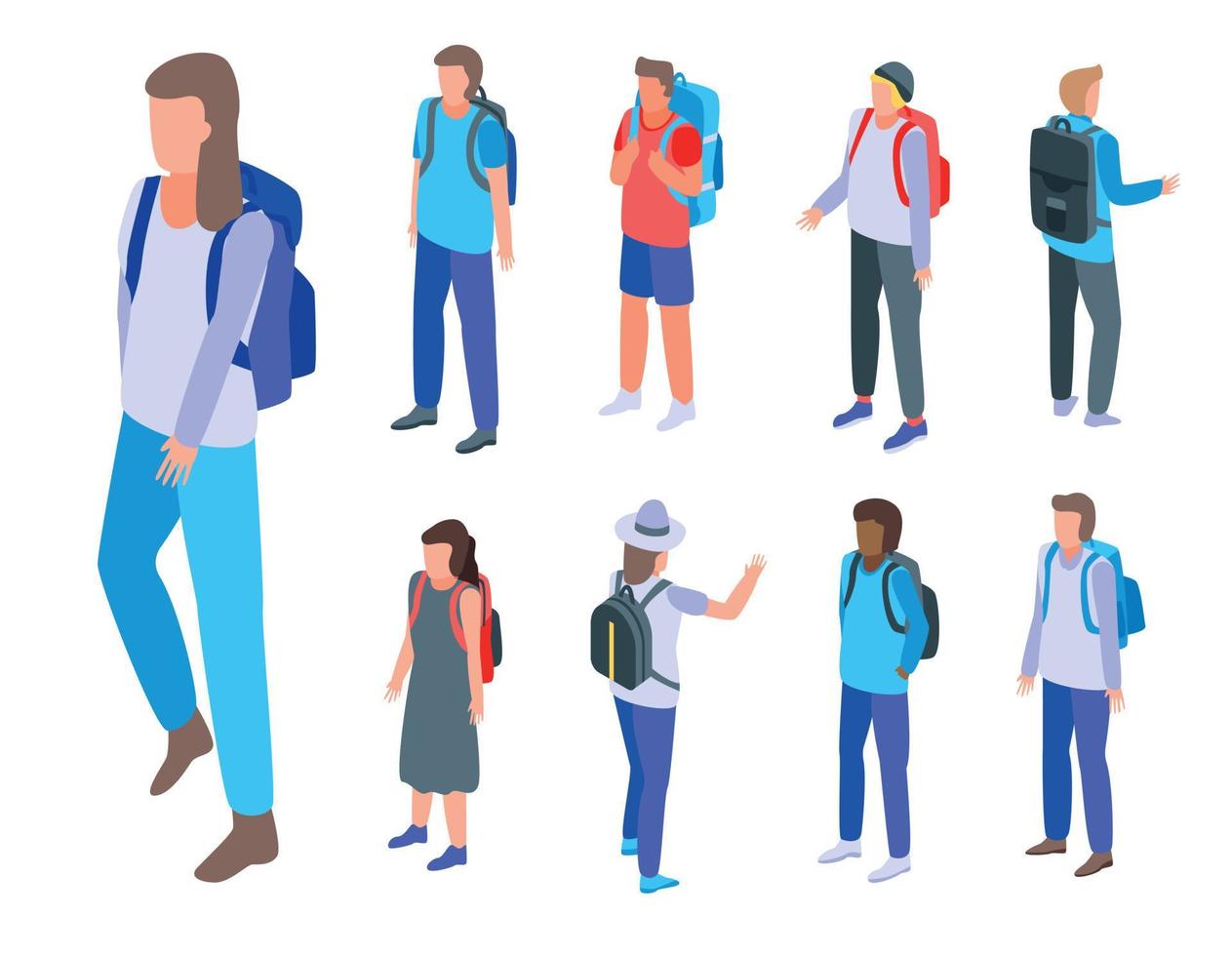 Backpack icons set, isometric style vector