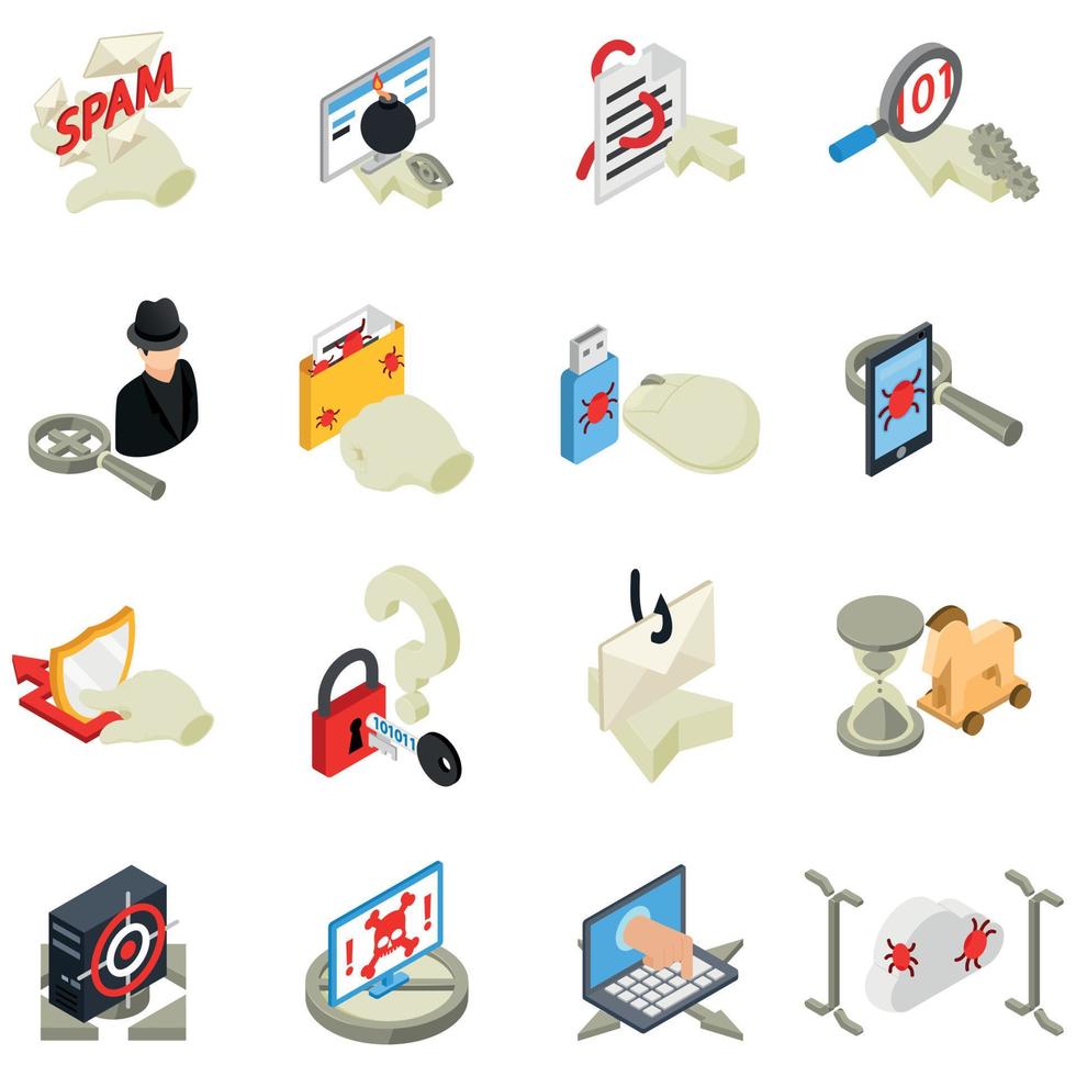 Data protection icons set, isometric style vector