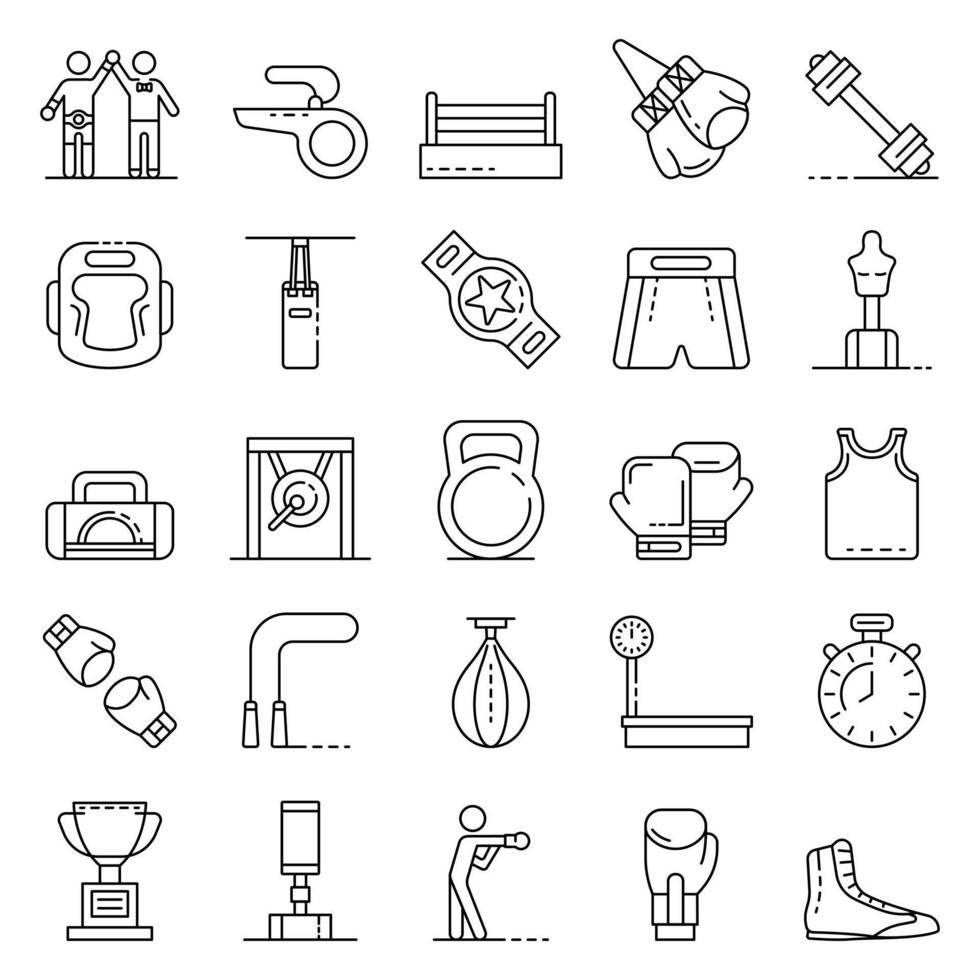 Boxing icons set, outline style vector