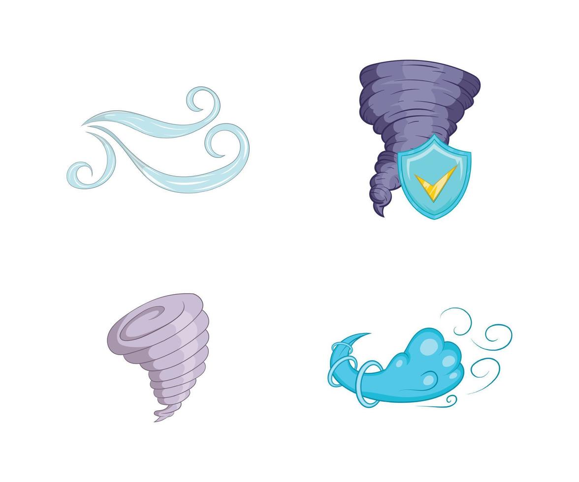 Wind icon set, cartoon style vector