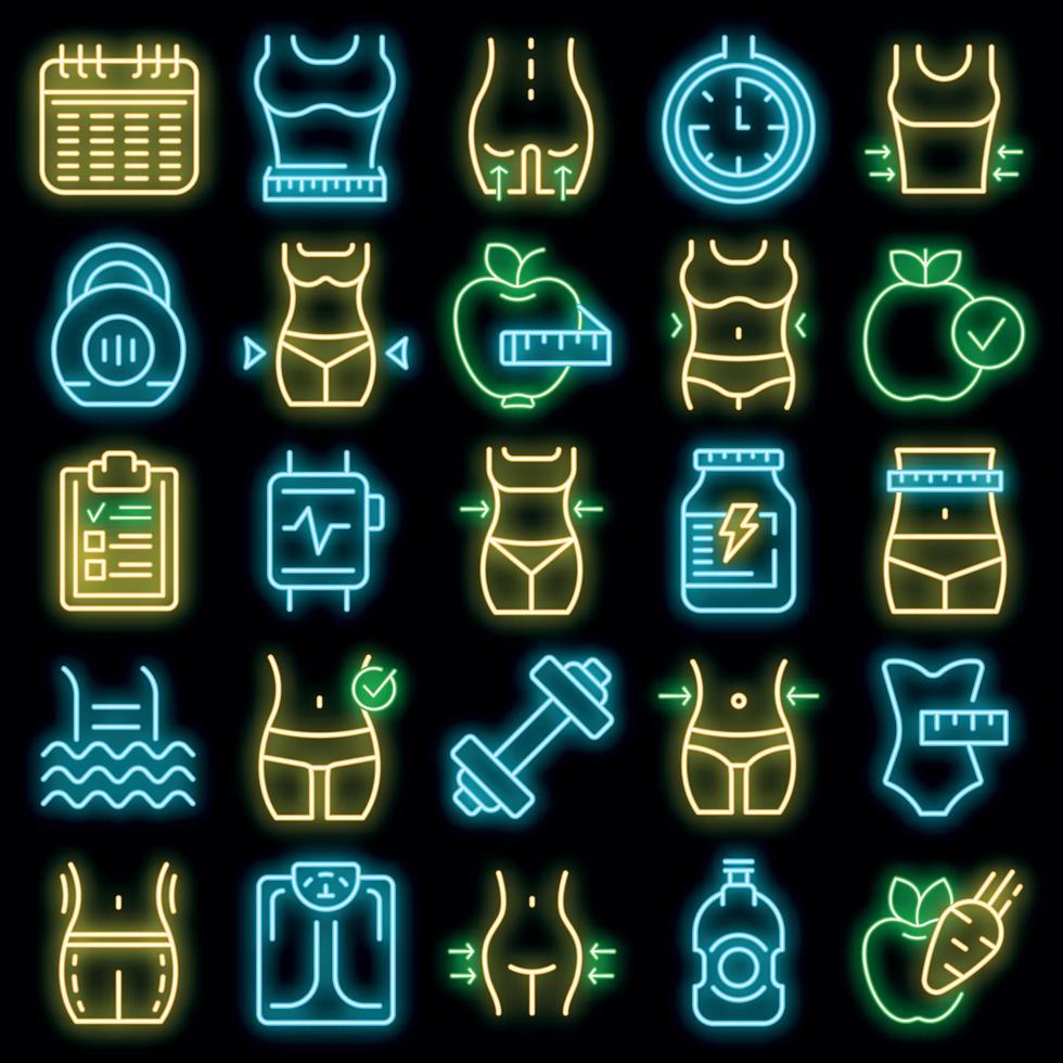 conjunto de iconos de adelgazamiento neón vectorial vector