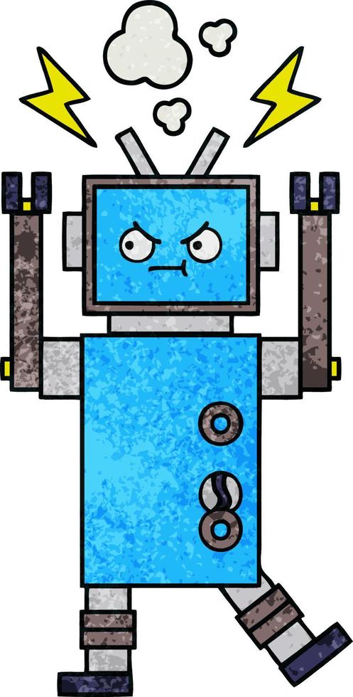 retro grunge texture cartoon robot vector