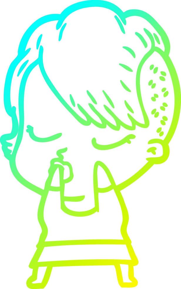 cold gradient line drawing cartoon pretty hipster girl vector