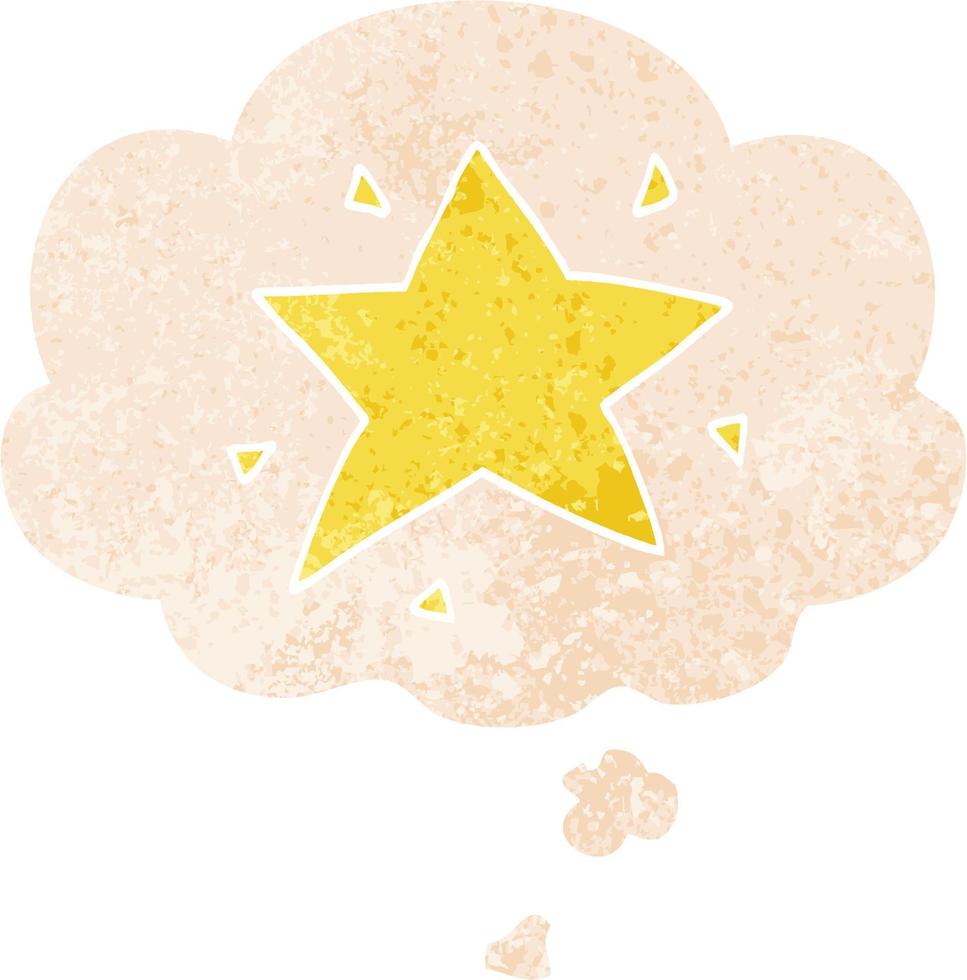 cartoon star and thought bubble in retro textured style vector
