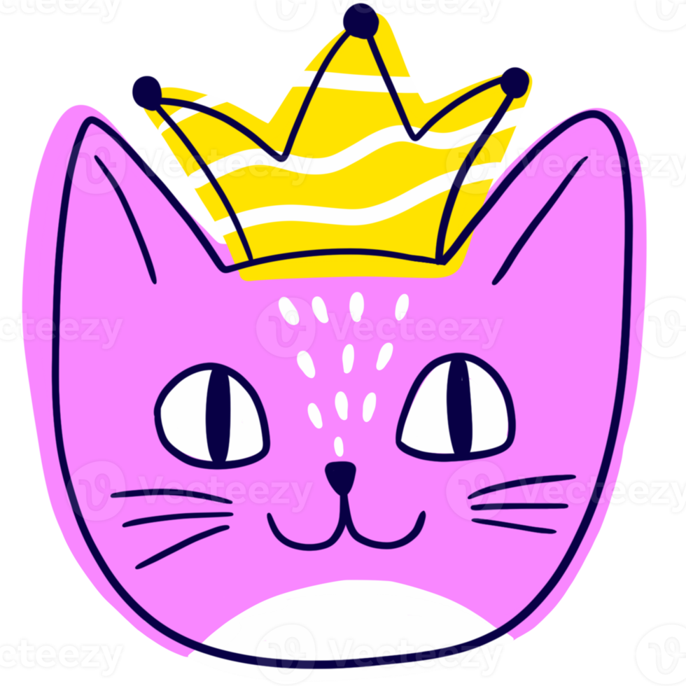 Cartoon cute cat and crown clipart. png