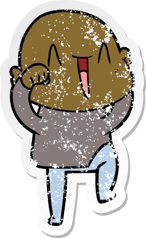 distressed sticker of a happy cartoon bald man vector