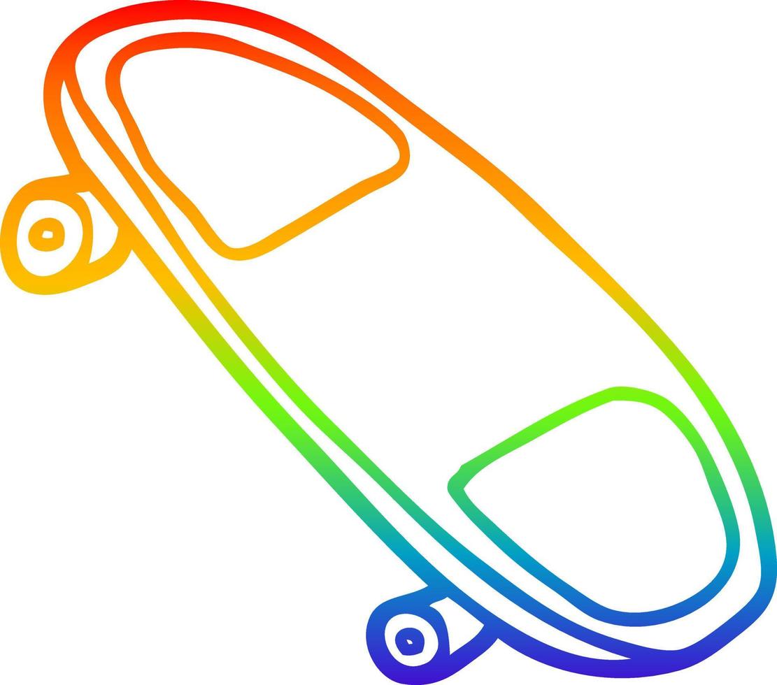 rainbow gradient line drawing cartoon skateboard vector