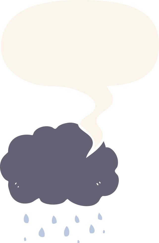 cartoon cloud raining and speech bubble in retro style vector