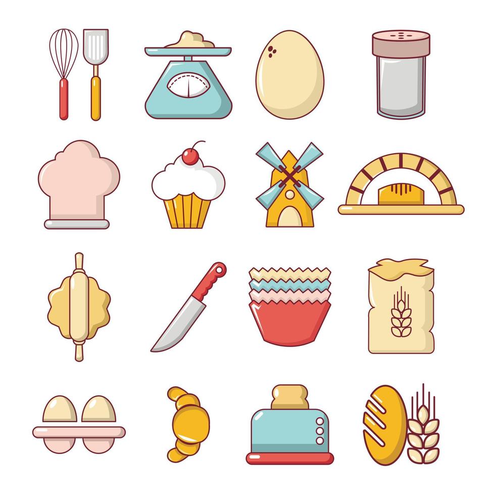 Bakery icons set, cartoon style vector