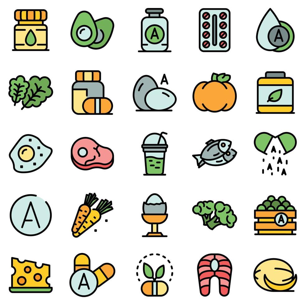 conjunto de iconos de vitamina a vector plano